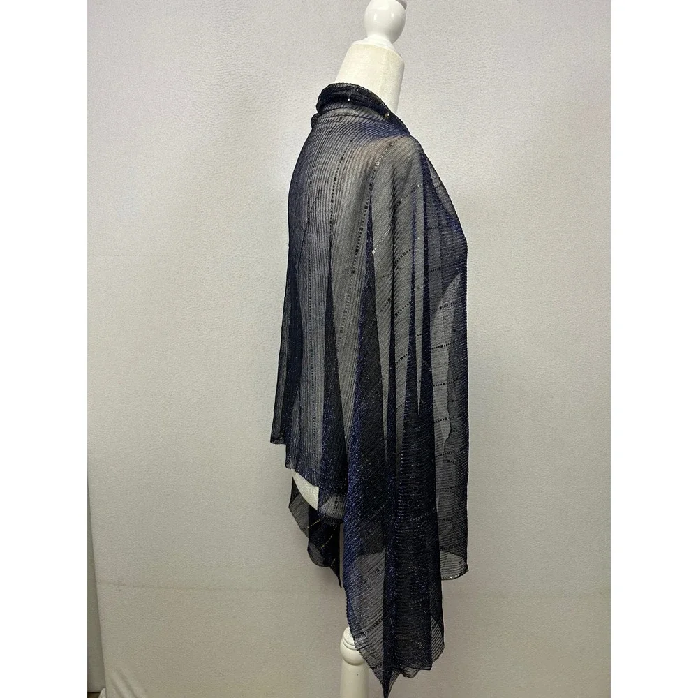 Evening Glam Womens OS Navy Blue Gold Sequin Pleated Mesh Shawl Scarf